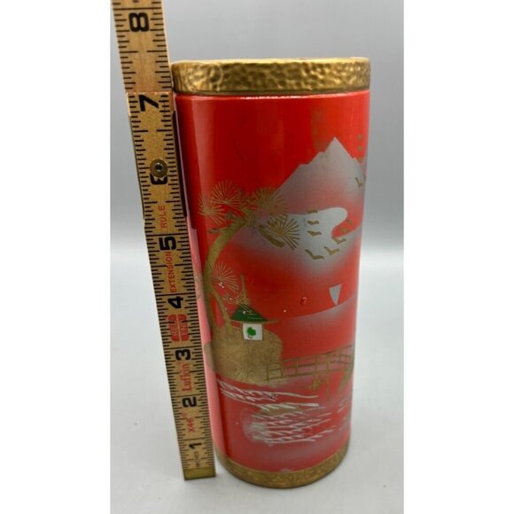 Vtg Norleans Japanese Red Orange Gold Ceramic Vase Painted Landscape Design - Picture 7 of 7